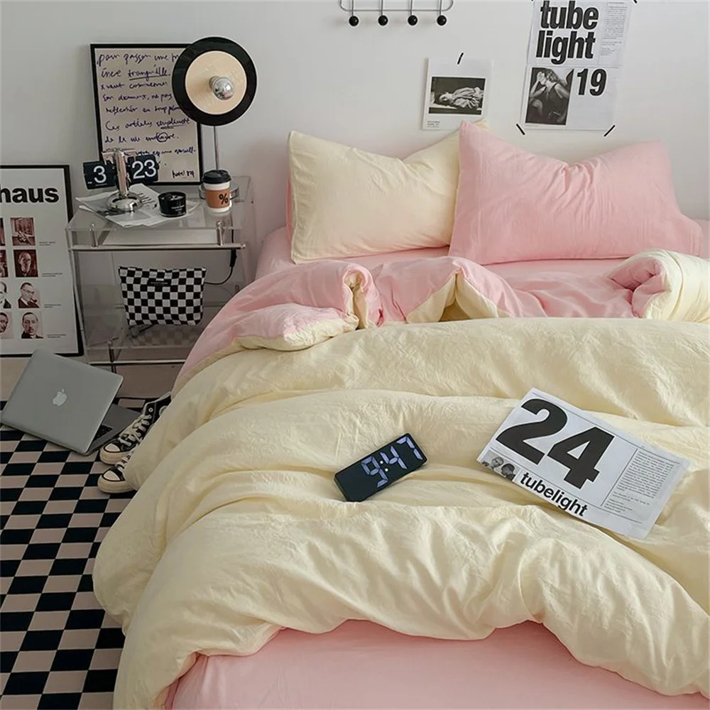 

Korean Solid Color Bedding Set Adults Girls Twin Full Queen Size Soft Flat Sheet Duvet Cover Pillowcases Simple Bed Linens