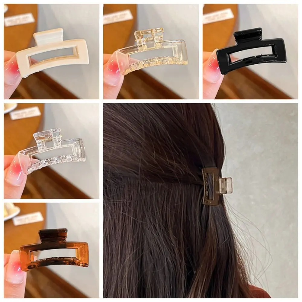 Sweet Plastic Transparent Shark Clip Small Rectangle Mini Hair Claw Headwaer Side Clip Hollow Hair Clip Daily