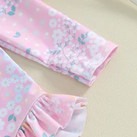Cute Ruffle Floral Baby Girls Swimsuits Kids Beachwear Summer Long Sleeves Zipper Jumpsuit Beachwear for Toddler Bathing Suits 5
