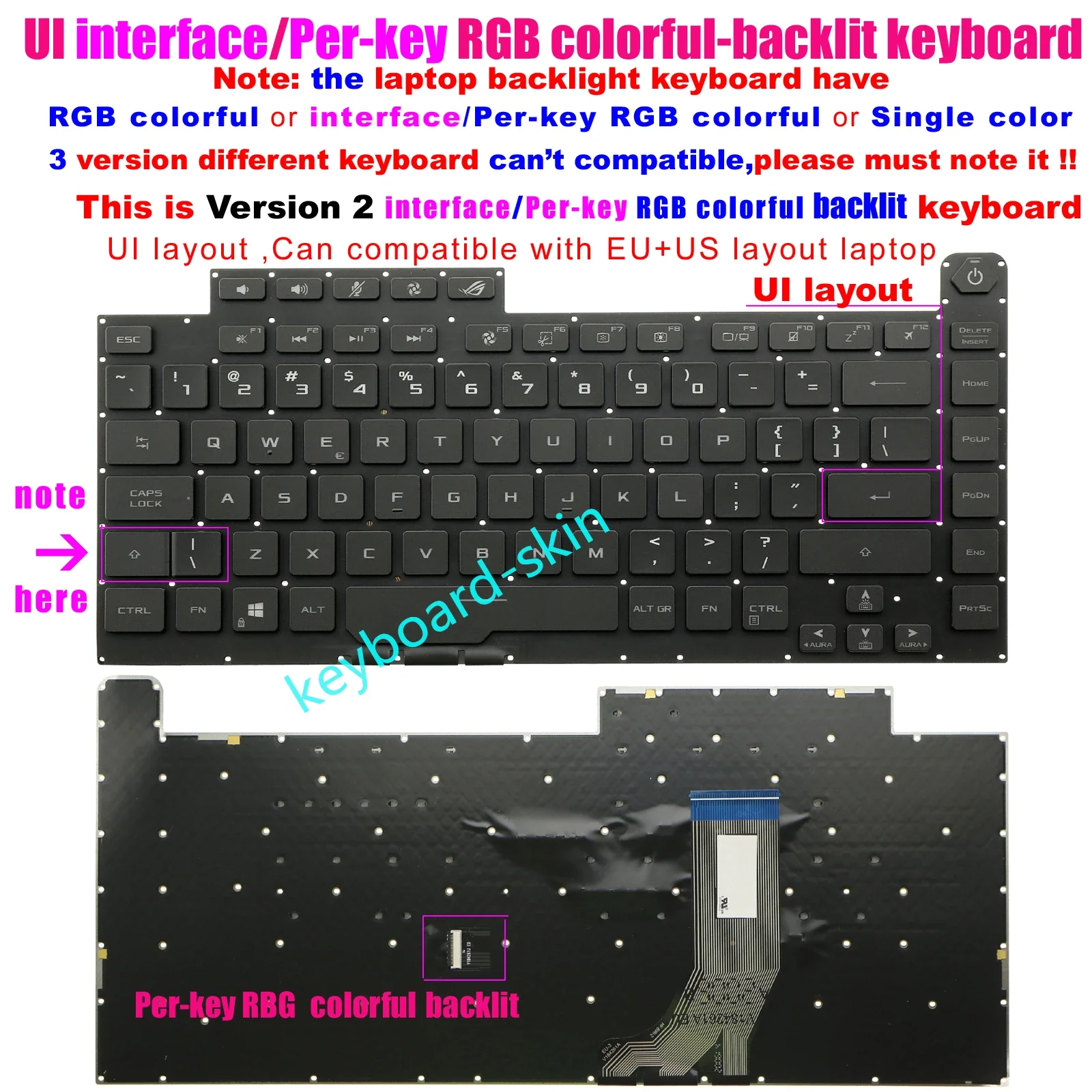 

US Version 2 interface Backlight Keyboard For Asus ROG Strix G512 G512L G512LU G512LI G512LV G512LW G531G G531GU G531GT laptop