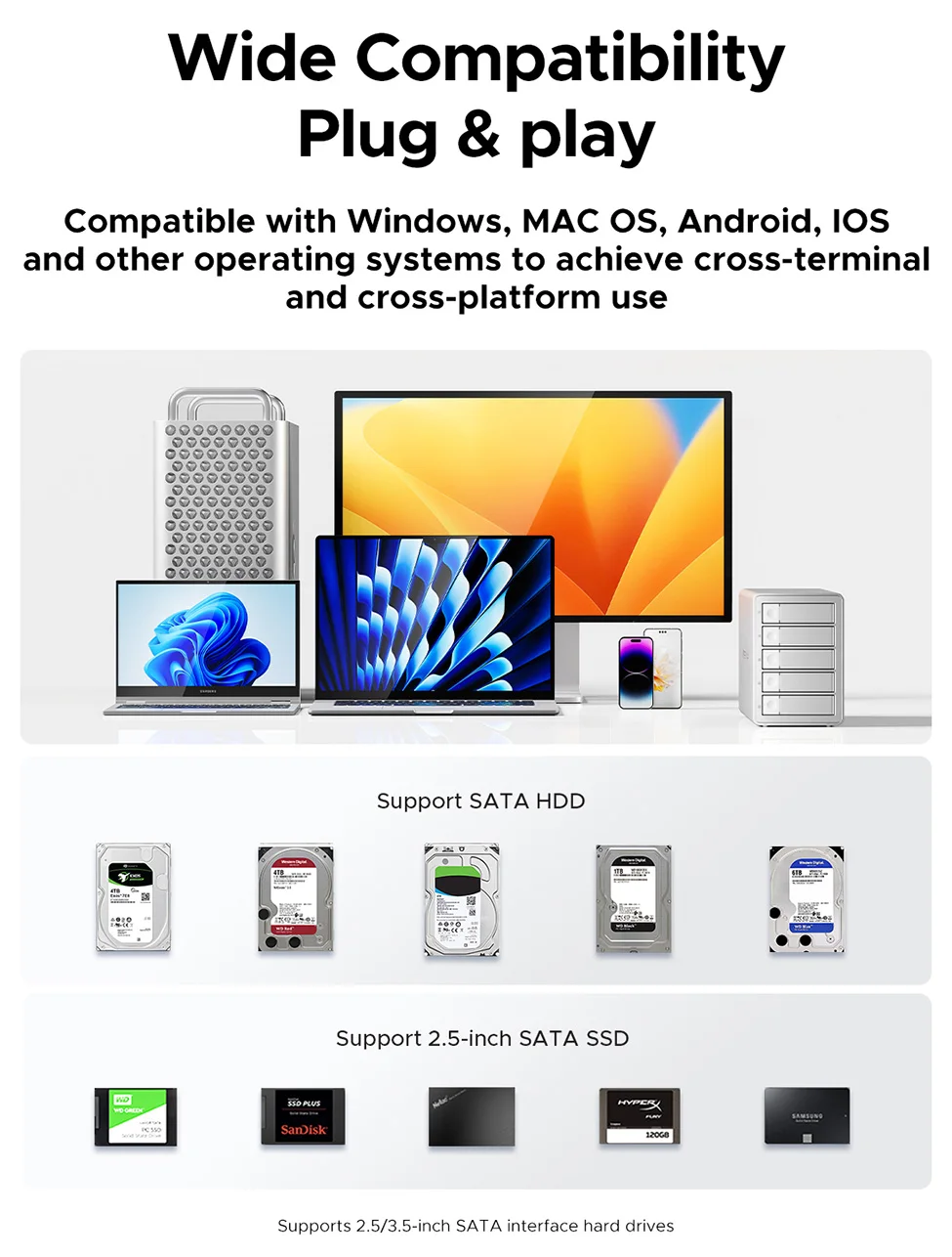 ORICO 4/5 Bay 10Gbps SATA HDD Docking Station SSD Enclosure 2.5" 3.5" Hard Drive External Case