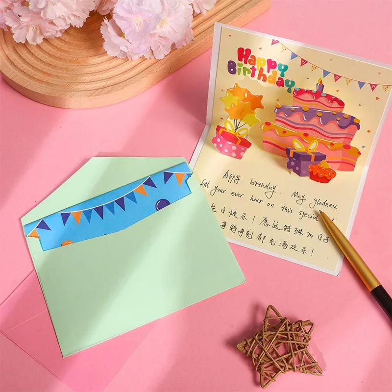 Pop up style Instagram 3D birthday cake greeting card cute creative folding blessing DIY handmade gift blessing cards greeting cards