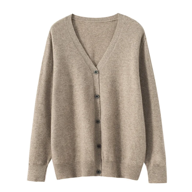 

Men's Sweater Coat 100% Pure Wool V-Neck Knitted Cardigan Autumn Winter Basic Top Casual Loose Fitting Long Sleeved Shirt Jacket
