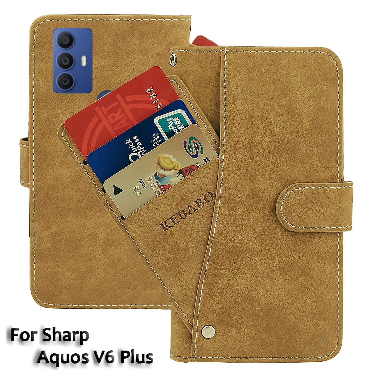 

Vintage Leather Wallet For Sharp Aquos V6 Plus Case 6.52" Flip Luxury Card Slots Cover Magnet Phone Protective Cases Bags