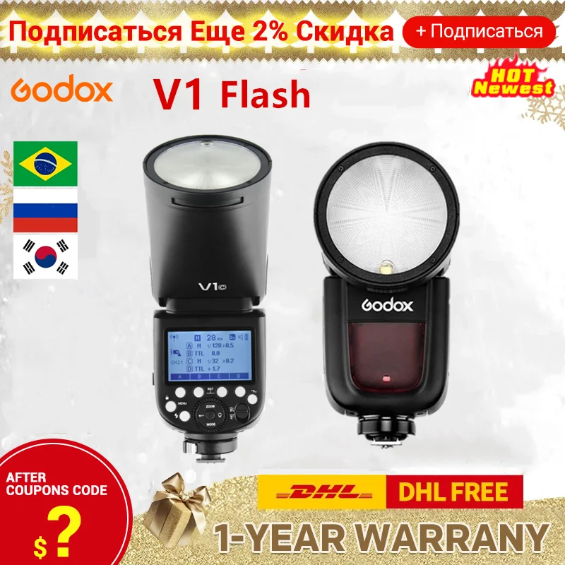 Godox V1 Flash V1s/v1n/v1c Ttl Li-ion Round Head Camera Speedlight Flash  For Sony/nikon/canon/fujifilm/olympus/pentax/panasonic - Flashes -  AliExpress