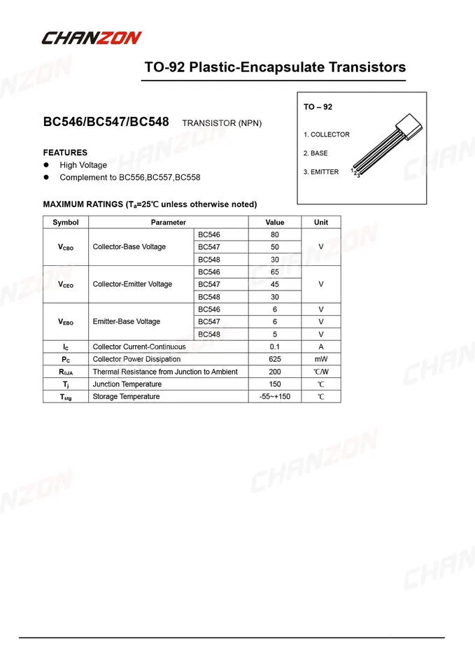 Chanzon 100 pezzi MPSA92 TO-92 PNP Transistor -200 mA