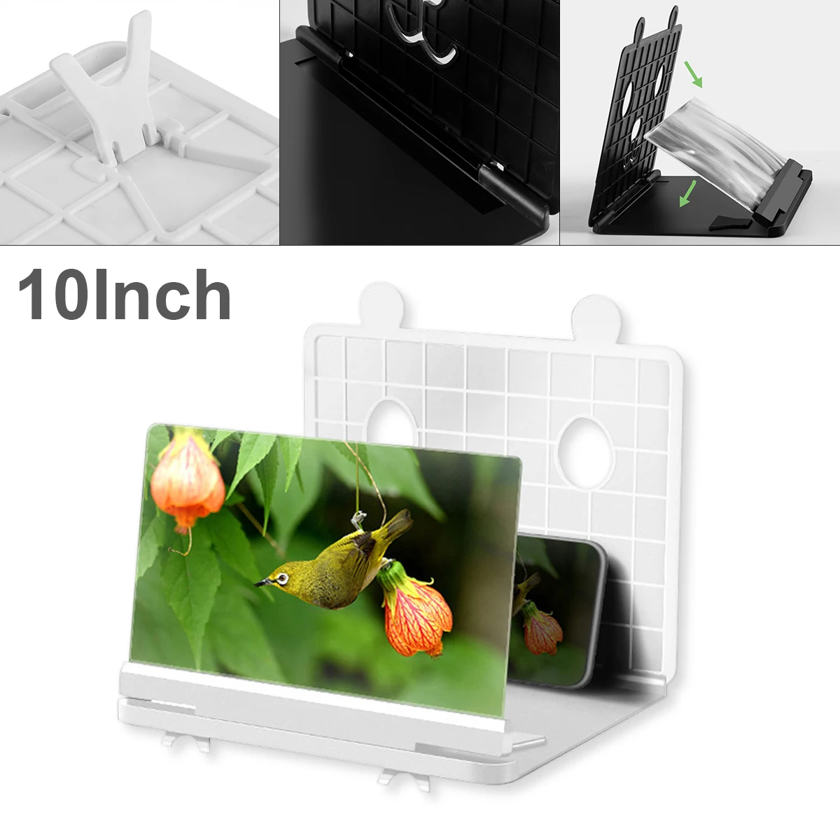 

10 Inch 3D Mobile Phone Screen Magnifier Video Amplifier Stand Bracket with Movie Game Magnifying Folding Phone Desk Holder