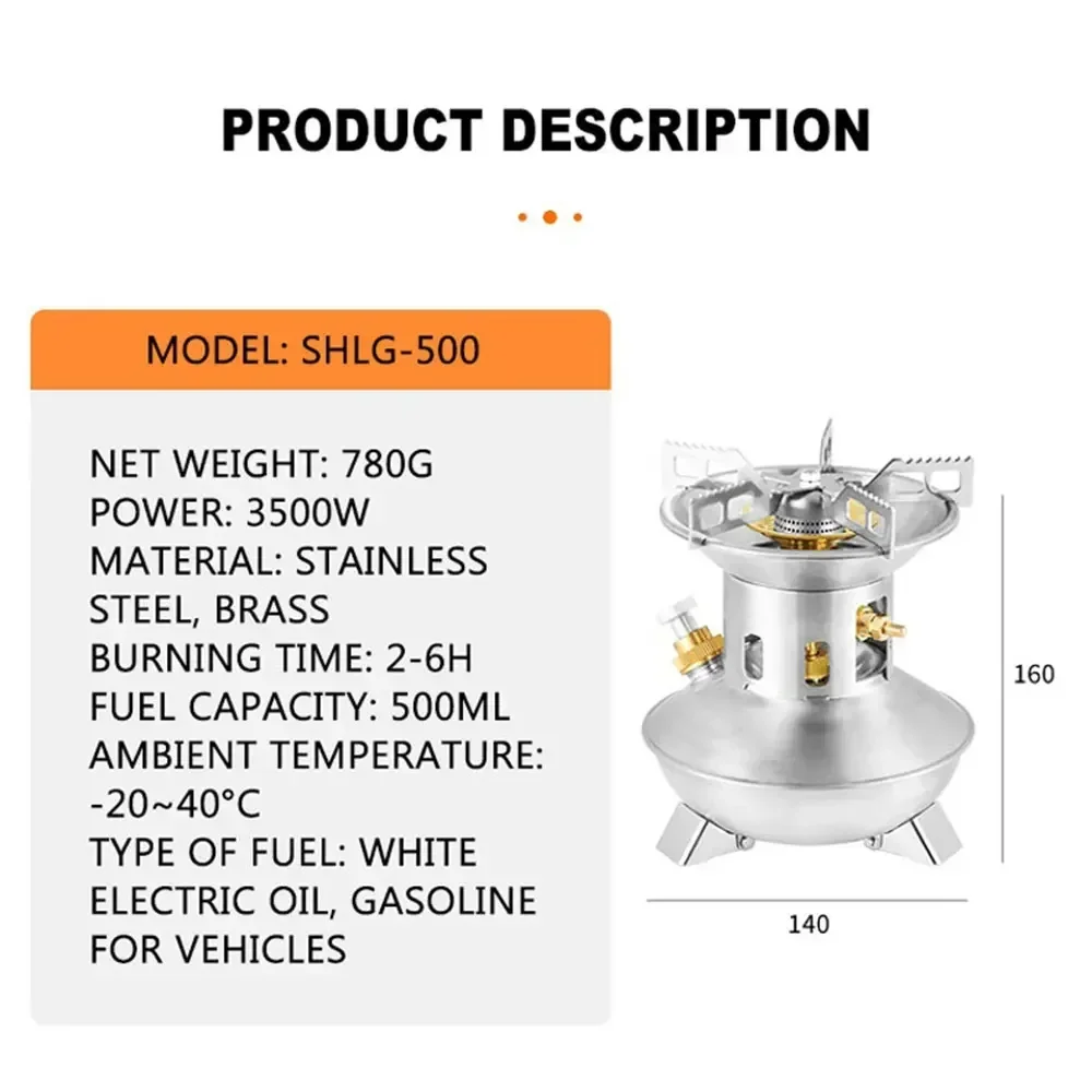 Gas Burner Stainless Steel Outdoor Gasoline Furnace Maintenance-Free Preheating Integrated Portable Gas Stove Camping Tile SG500 3