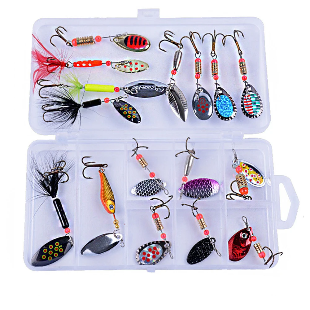 

16pcs Fishing Lure Spinnerbait Swivel Sequins Bass Trout Salmon Alloy Spinner Baits Kit With Tackle Box Accessories