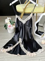 Women's Satin V-Neck Lace Trim Chemise 1-Pc Sexy Mini Nightdress - Image 5