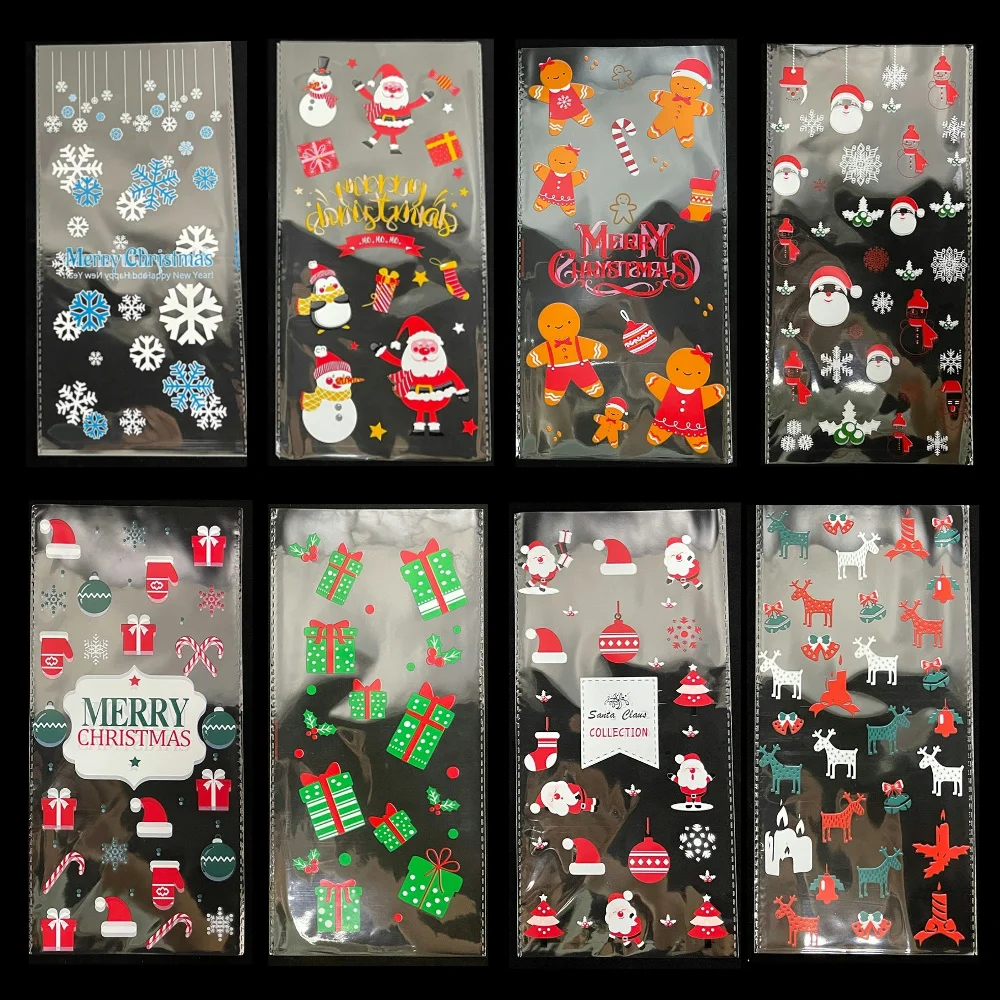 Christmas Gift Bags 50pcs Christmas Transparent Plastic Gift Bag Candy Biscuit Cookie Snacks Baking Bag New Year Merry Christmas Party Decoration