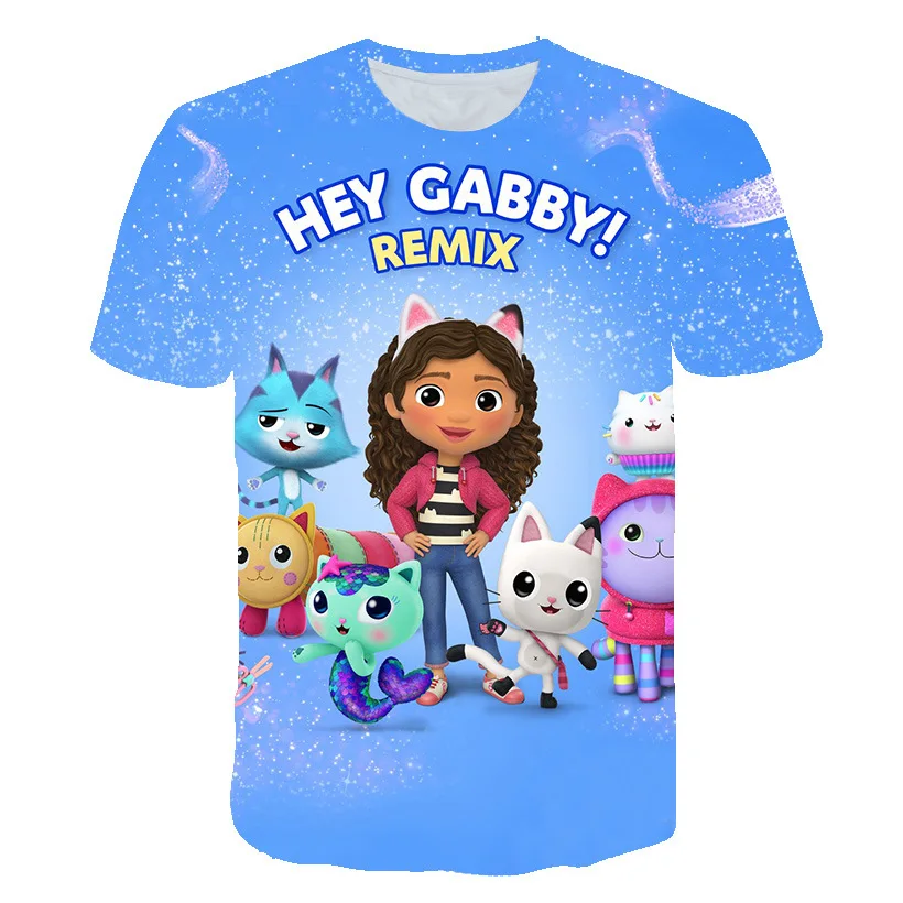 Kawaii meninas t-shirts gabbys boneca casa dos desenhos animados impressão  crianças camiseta para crianças aniversário roupa camisetas topos meninas  roupas por atacado - AliExpress