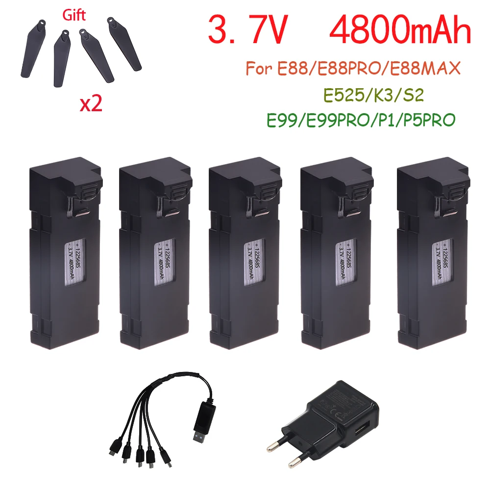 3.7V 4800mAh Battery and Charger RC Drone Accessory For E88 E88PRO E99 E99Pro Ls-E525 E525PRO Mini Uav Drone Battery Combination