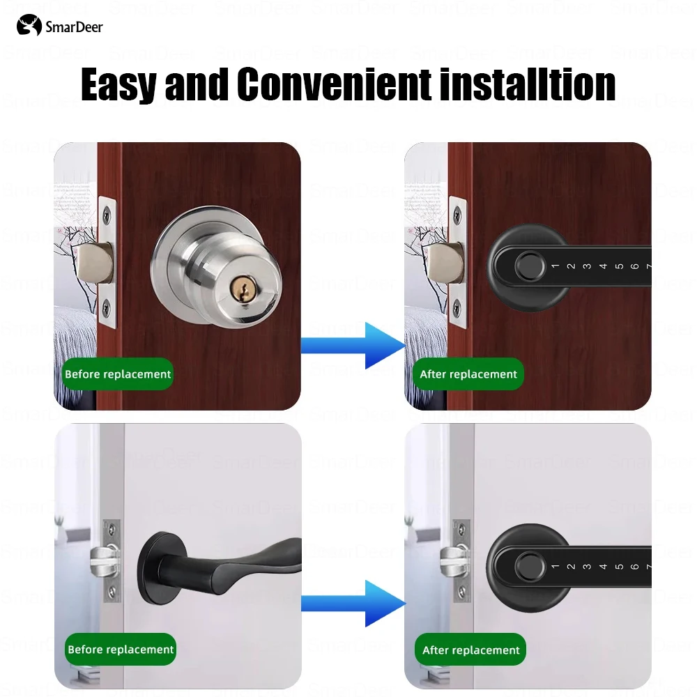قفل الباب الإلكتروني SmarDeer لقفل Tuya الذكي قفل...