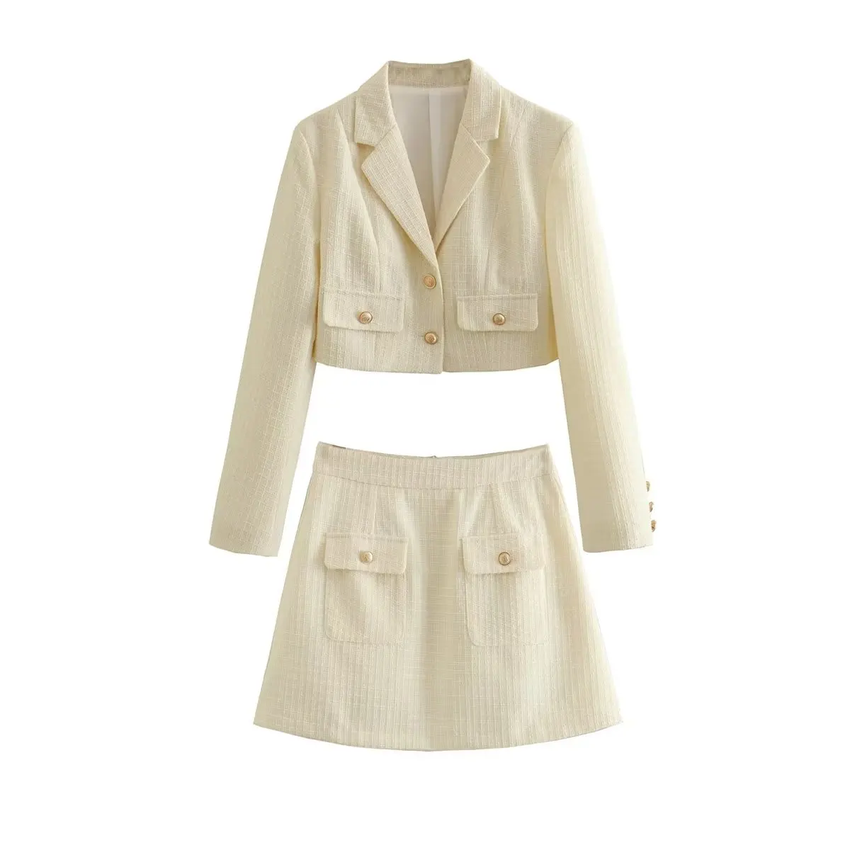 

Suit Women's 2-piece 2023 Fashion Exquisite Button Suit Jacket Retro Long-sleeved Shirt+pocket Decorative Skirt Suit