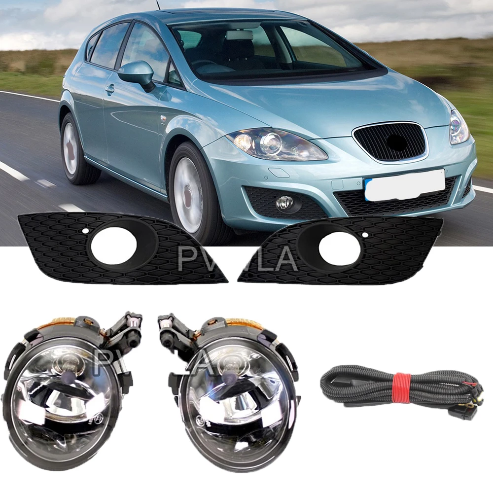 

For Seat Leon 1P1 Hatchback 2005 2006 2007 2008 2009 2010 2011 2012 Front Halogen Fog Lamp Light With Bulbs Grille Cover Trim