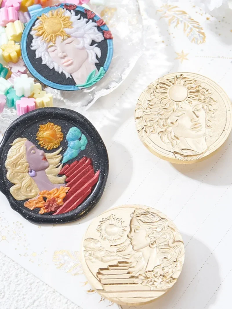 Fire Seal Seal Head Sun God Moon Goddess Multi-Layer Relief Ottone Testa In Ottone Busta Fai Da Te Sigillatura Con Carta Di Invito A Mano