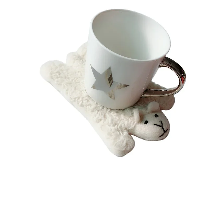 

Felt Coaster Animal Mat Coffee Mug Pads Table Placemat Insulating Mat Cartoon Dining Home Decorations Wool Ball Felt Coasters