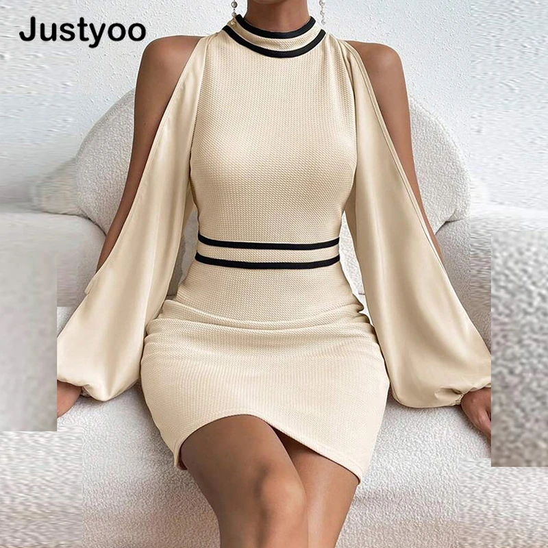 

Elegant Autumn Bodycon Dress Women Elegant O-Neck Long Sleeve Off Shoulder Sexy Mini Dresses For Women Fashion Party Dress