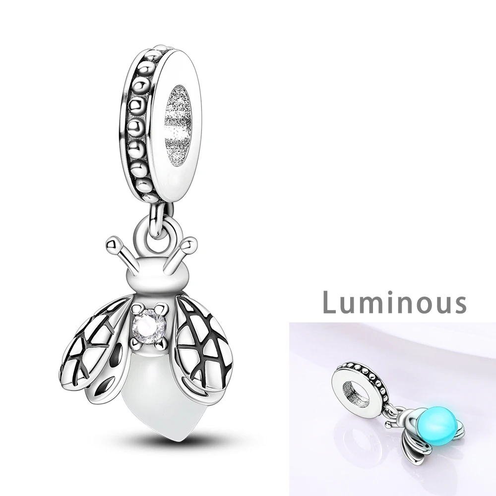 Silver Plated Glowing Luminous Firefly Charms Fit Original Pandora Charm Beads Pendent Dangle Bracelet DIY Women Jewelry Gift