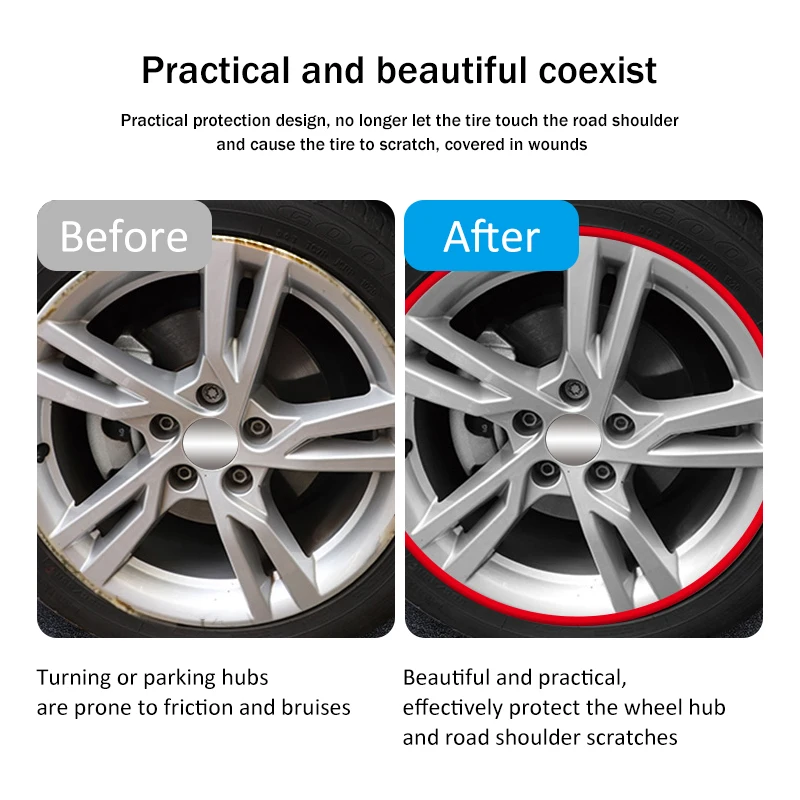 Car Wheel Rim Strip Car Stickers 8 Meters Car Wheel Rim Blades Protector Line Tire Guard Decorative Strip Rubber Moulding Trim