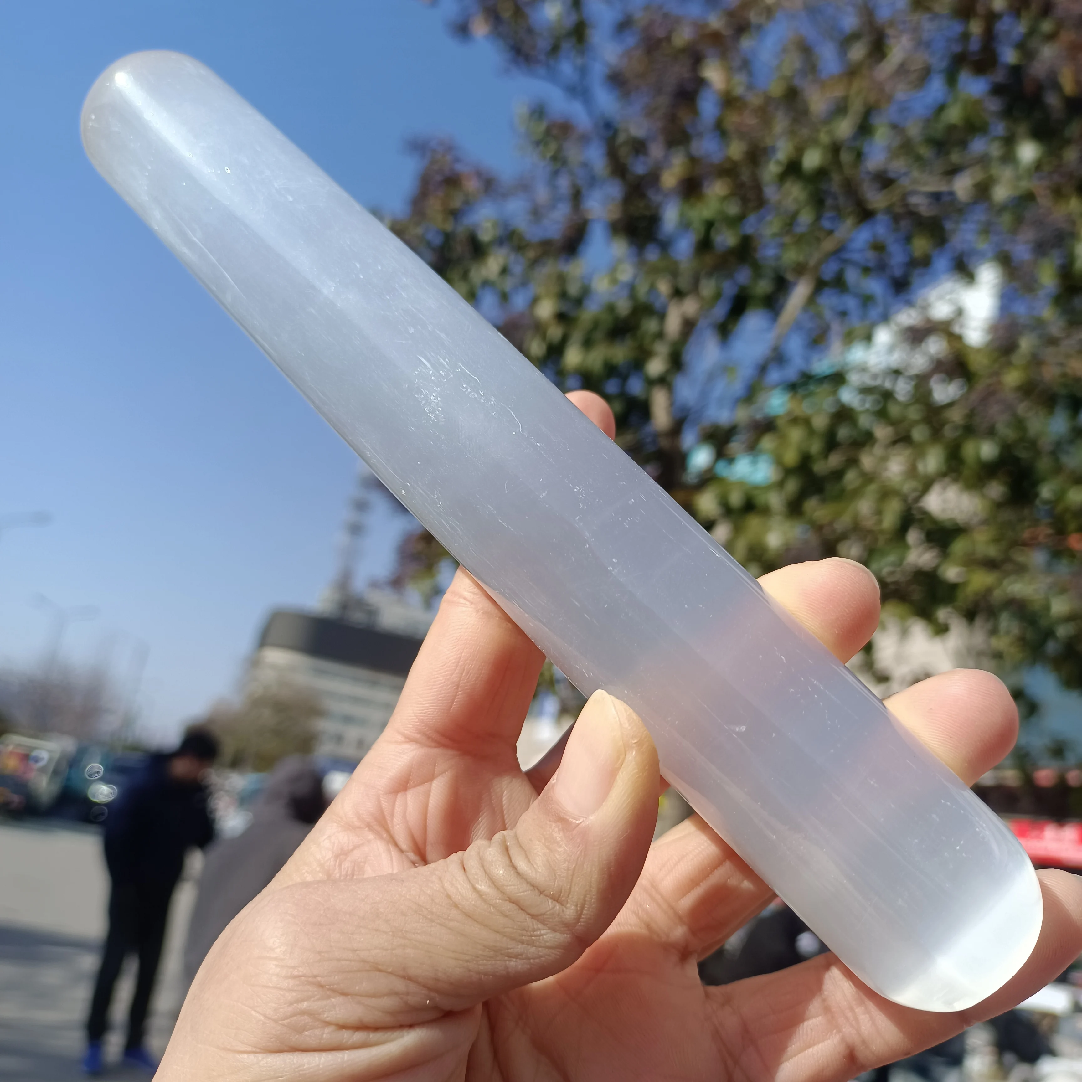 

Natural Moroccan Transparent Plaster Massage Stick,Quartz Crystal Ore Carved Massage Stick,Mineral Reiki Treatment Women's Healt