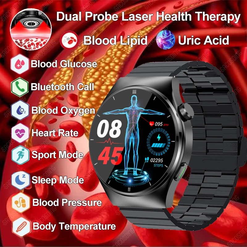 스마트밴드 강력한 밀리터리 스타일 GPS 스마트 워치, 스포츠 피트니스 시계, 방수 기능(IP68), 1.95인치 AI 음성, NFC 및 블루투스 통화 기능을 갖춘 남성용 스마트워치, 신제품 8 남성용 레이저 물리 치료 스마트 워치, 블루투스 통화, 혈중 지질 요산 건강 스마트 워치, 정확한 혈당, 2024 신제품