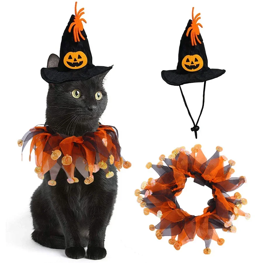 1pcs Halloween hat scarf set, skull pattern, cat cape hat set, accessories