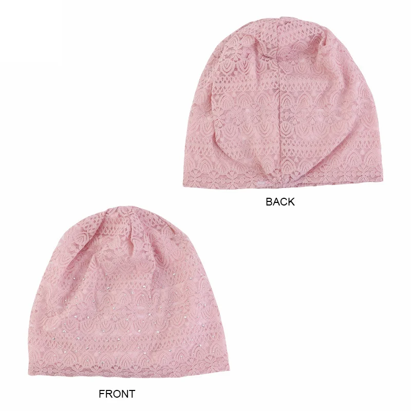 Winter Hats For Women Men Lace Rhinestone Breathable Turban Hat Windproof Warm Cap Female Beanie Hip Hop Bone Gorro Ponytail Hat 6
