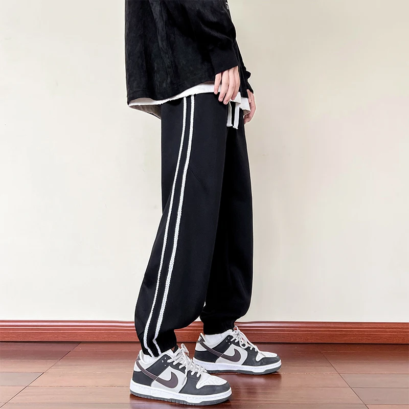 Men Autumn Winter Weaving Loose Drawstring Pockets Pants