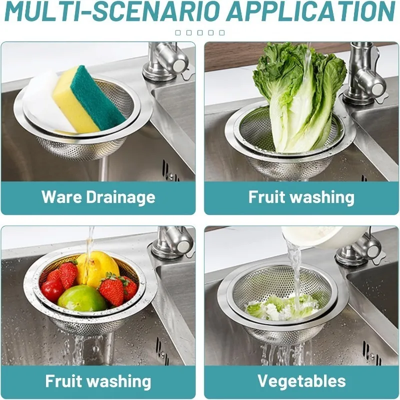 1-3Pcs Stainless Steel Swan Sink Strainer Basket Kitchen Sink Hanging Filter Rack Fruit Vegetable Drainer Sponge Storage Rack