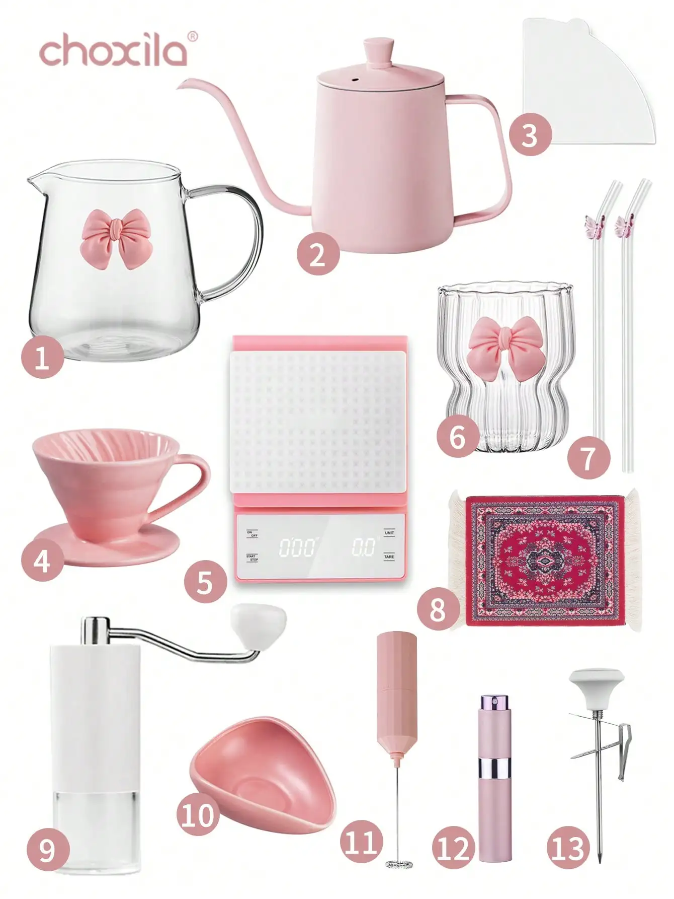 Pour Over Coffee Set with Hand Grinder & Double Wa...