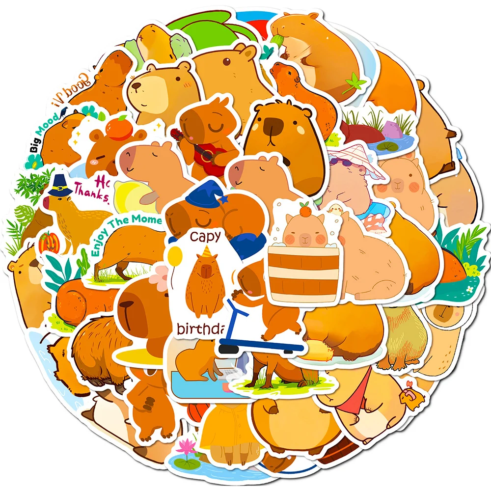 10/30/50pcs Cartoon Animal Capybara Sticker Kawaii Decoration Decal DIY Phone Laptop Stationery Waterproof Cute Kids Sticker Toy