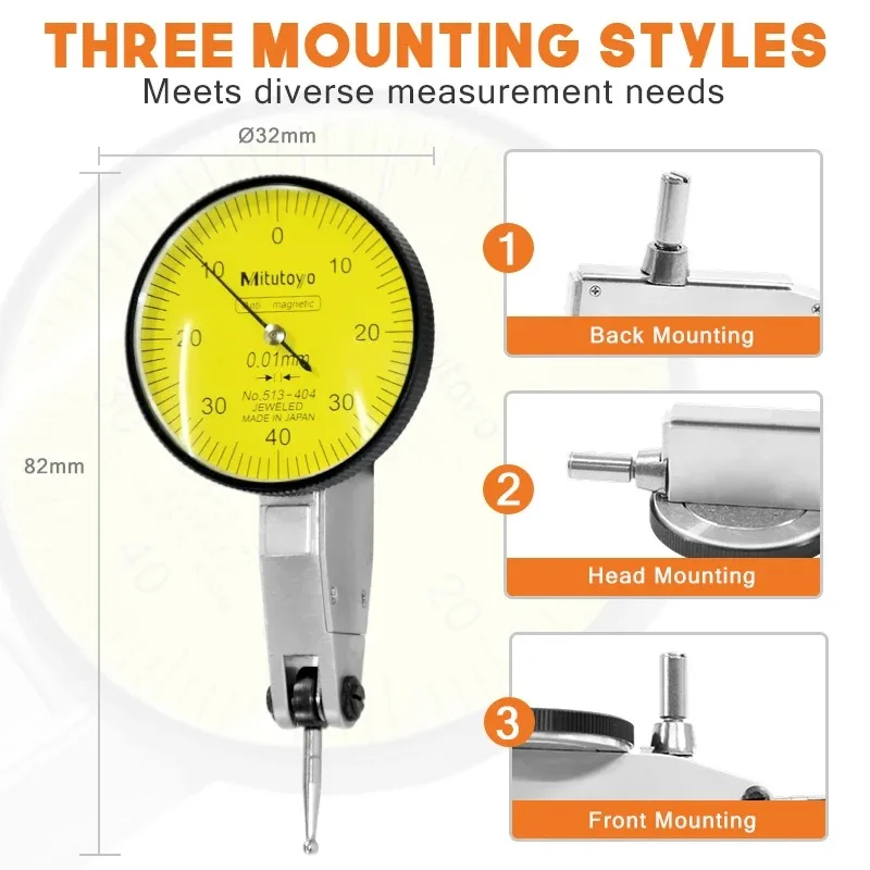 미쓰토요 513-404 32mm 레버형 아날로그 다이얼 인디케이터, 산업용 정밀 측정 도구 (0.01mm 안정적인 정확도)