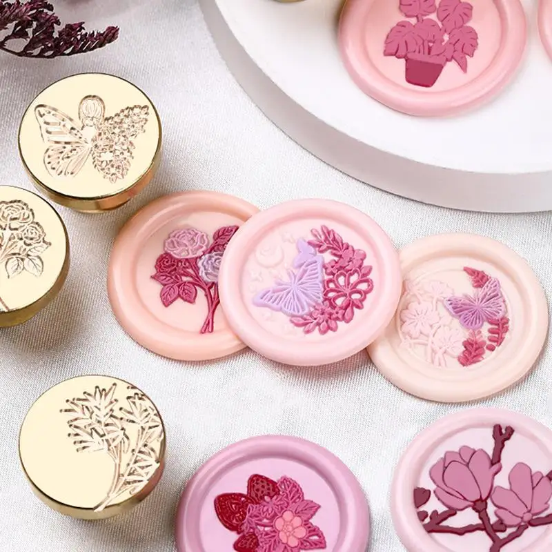 Flowers Plants Rose Pattern Wax Seal Stamp Retro Sealing Wax Stamp Replace Head Flowers Leaf Decorate Gift
