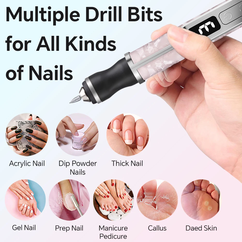 Rechargeable Electric Nail Drill Kit with 3 Modes & LED Display, Professional Manicure Pedicure Tool for Nail Care & Gel Removal