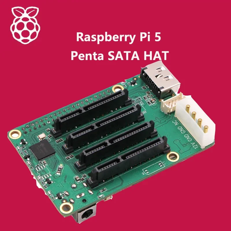 Raspberry Pi 5 Penta SATA HAT-Up to 5x SATA disks HAT