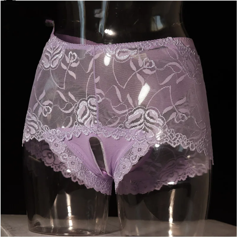 Mens panties sexy Open crotch lace gay cuecas tanga Stretch underwear Gay briefs thong Sissy exotic crotchless panties