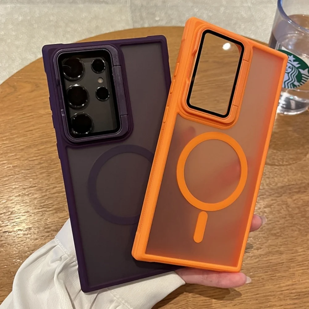 Frosted Magnetic Holder Phone Case with MagSafe Compatibility and Camera Protector