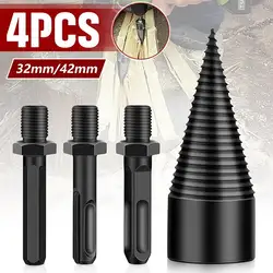 Foret séparateur de bois de chauffage, mèche à tige ronde, hexagonale ou triangulaire, cône, poinçon, tige perceuse, étagé, outil de travail du bois, 42 mm, 4 pièces 