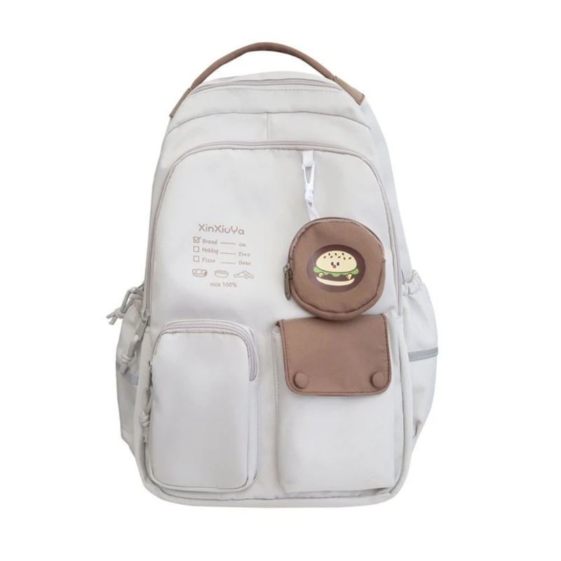 

School Backpack Shoulder Bag Large Capacity Bookbags with Pendant for Girl Student Versatile Rucksack School Bag