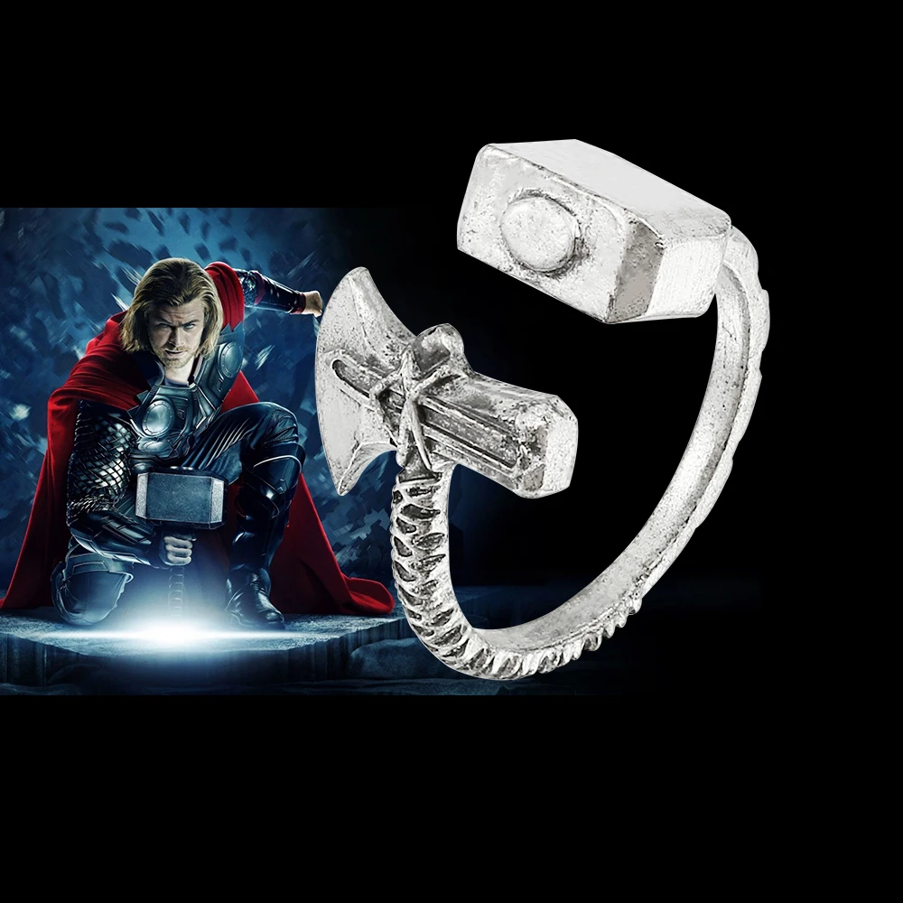 Marvel Superhero Thor'S Hammer Stormbreaker Ring Thor Love And Thunder Vintage Silver Color Jewelry Ring Per Avengers Fan Gift