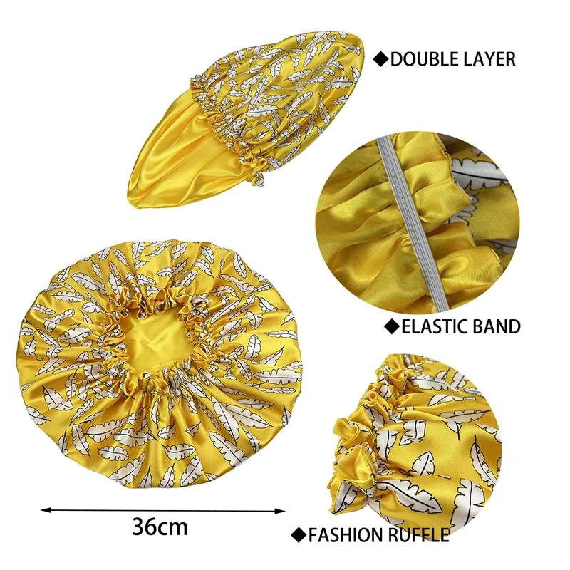 Large Double Layer Silky Satin Bonnet Women Beauty print Sleep Night Cap Head Cover Bonnet Hat for Curly Springy Hair Wholesale 5