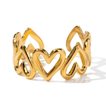 Anelli in acciaio inossidabile per le donne anelli geometrici con catena a cuore d'amore anelli per le dita vuoti regali di gioielli per feste estetici alla moda minimalisti