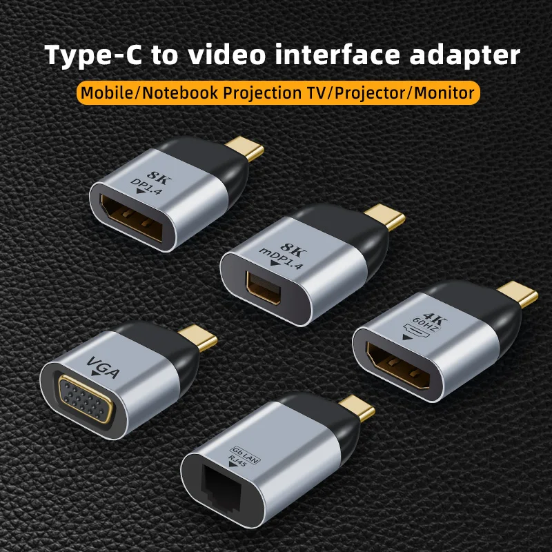 Multi-Port Adapter with USB-C to HDMI, 8KDP, MiniDP, and VGA Connections