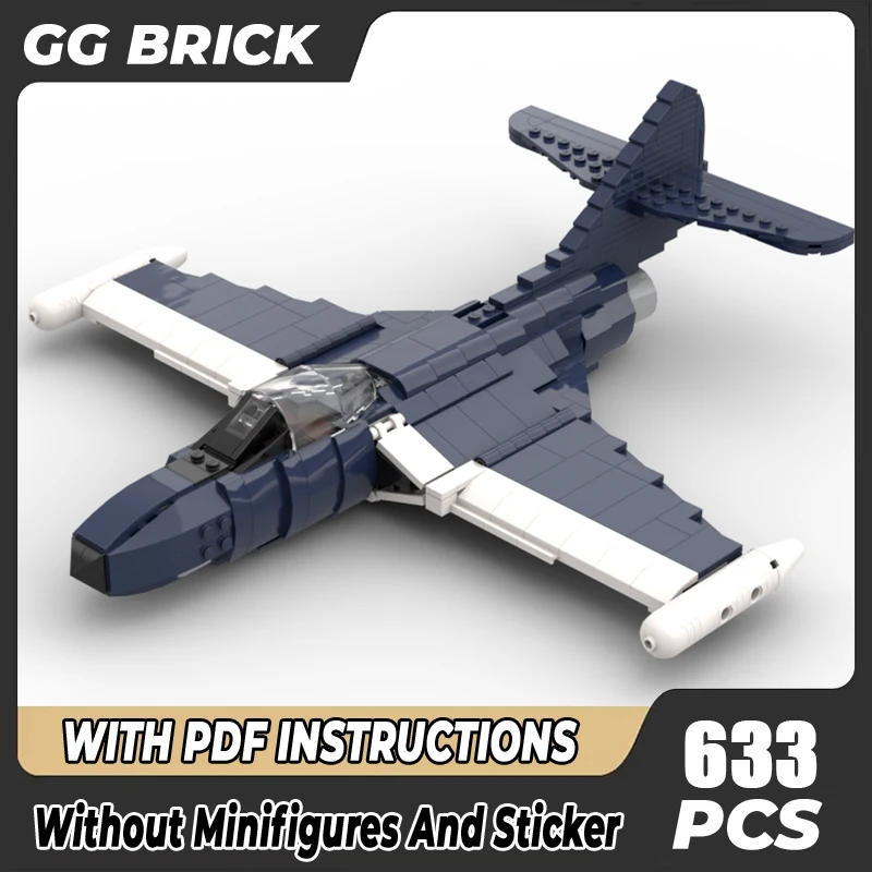 

Moc Building Bricks Military Grumman F9F Panther Fighter Model Technology Modular Blocks Construstion Toy DIY Set Assembly Gifts