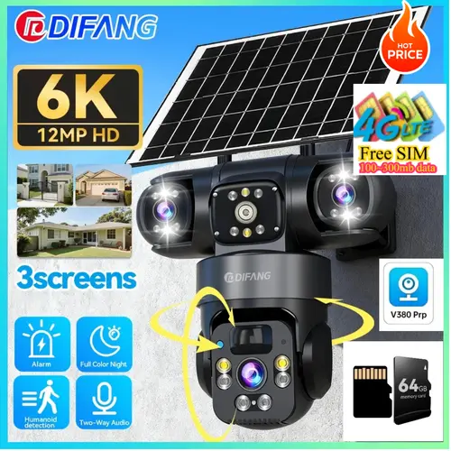 V380 Pro WiFi Triple Screens Solar Camera CCTV 4G LTE Sim Card Video Surveillance Solar IP Camera PTZ 4G Security Protection - Image 8