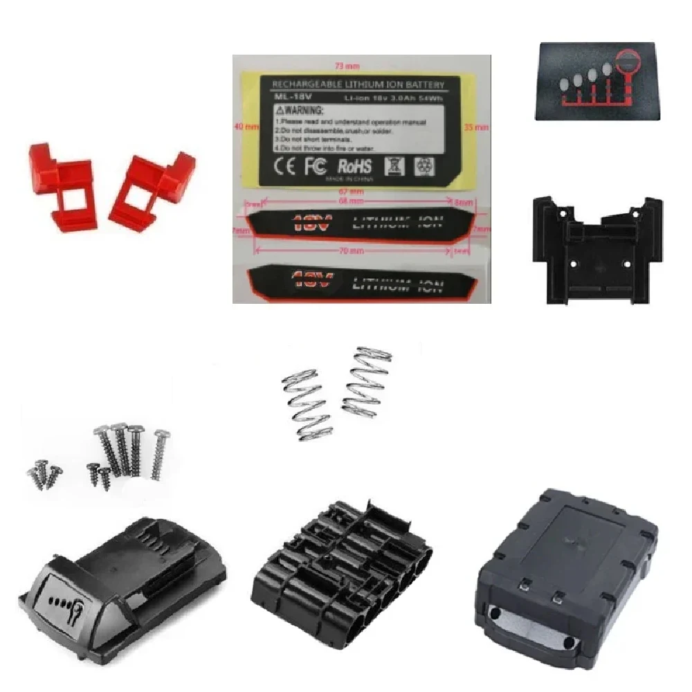 M18 리튬 이온 배터리 플라스틱 케이스 5X18650 박스 쉘 밀워키 18V 3Ah 라벨 리튬 배터리 팩 하우징 스프링 키 나사