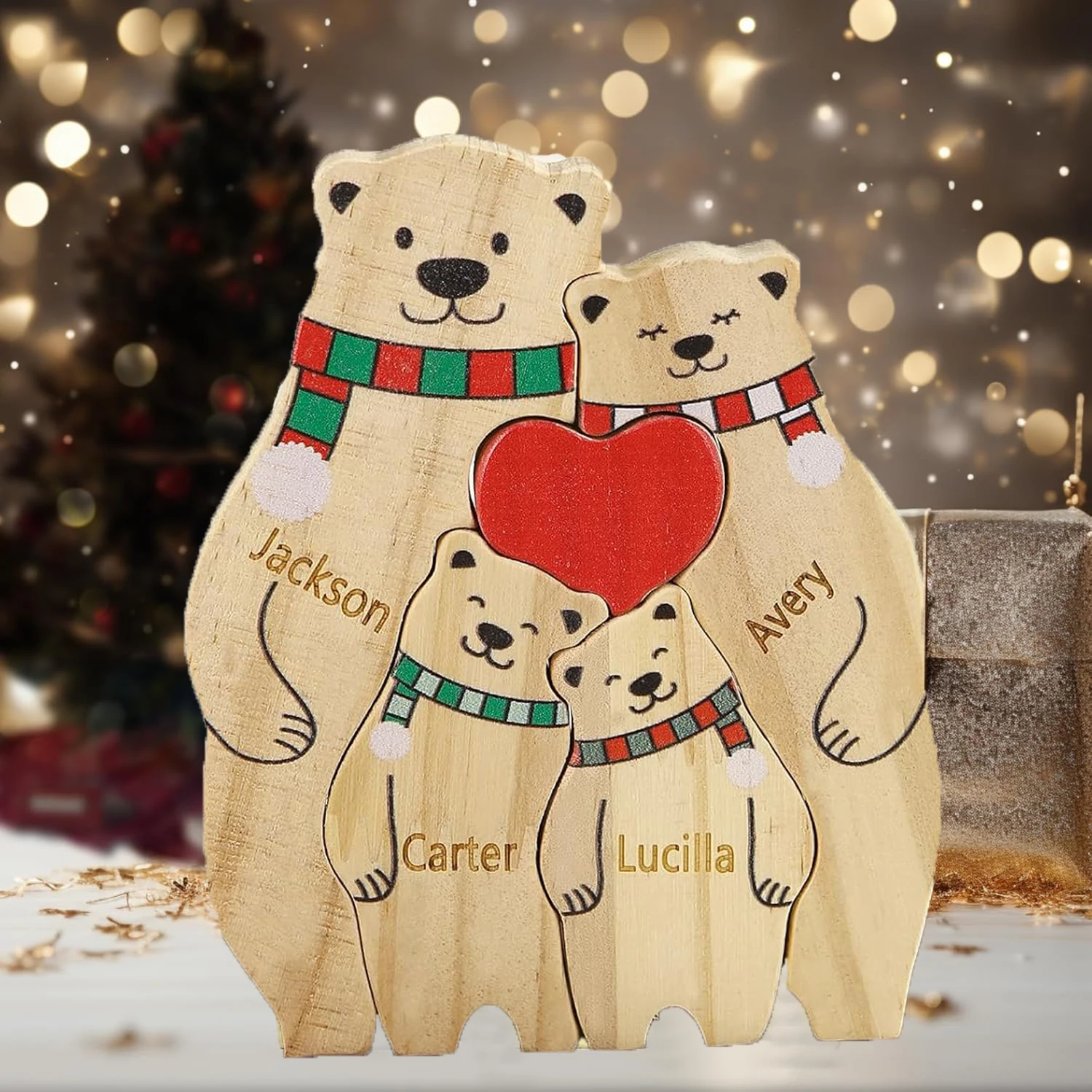 Nome personalizzato Orso in legno Ornamenti per la famiglia Orso