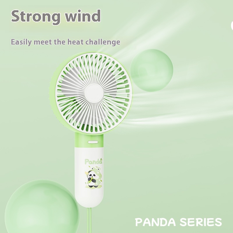 YS-2360-Charming Panda Handheld Fan - Portable with Lanyard, Quiet Cooling - Ideal for Daily Use